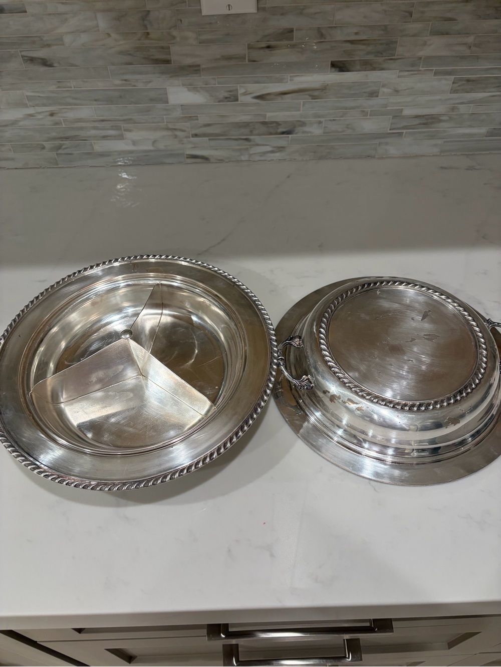Vintage 3 Piece  Silverplated Vegetable Server with Cover. 